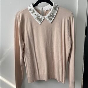 Ganni Cream Sweater with Embellished White Collar